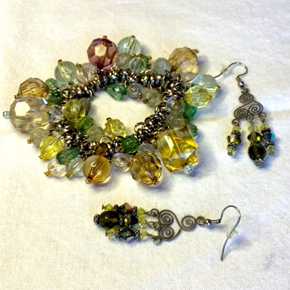 FINAL SALE PRICE Crystal Earrings & a Colorful Acrylic Cha Cha Bracelet